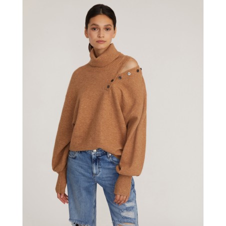 Value Edition Blake Button Cashmere Blend Turtleneck Sweater in Camel New Collection