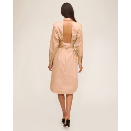 Value Edition Brett Cotton U-Back Midi Dress in Latte Ready for Shipment