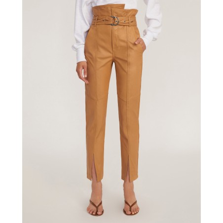 Value Edition Anniston Split Hem Leather Pant in Fawn Available for Immediate Shipping