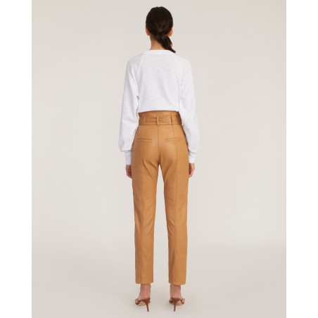 Value Edition Anniston Split Hem Leather Pant in Fawn Available for Immediate Shipping