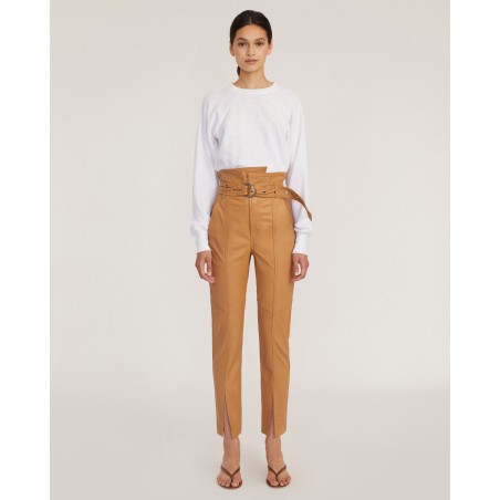 Value Edition Anniston Split Hem Leather Pant in Fawn Available for Immediate Shipping