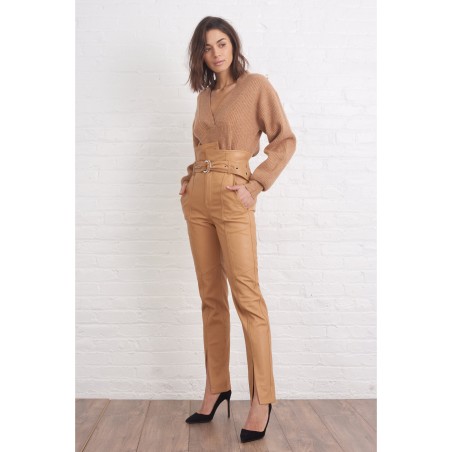 Value Edition Anniston Split Hem Leather Pant in Fawn Available for Immediate Shipping